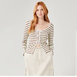 Joe Fresh Tie Front Long Sleeve Striped Y2K Styled Lightweight Cardigan